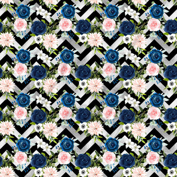 Navy Blue, Pink and Peach Florals - Adhesive Vinyl Sheets