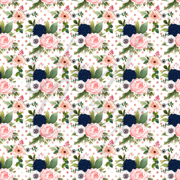 Navy Blue, Pink and Peach Florals - Adhesive Vinyl Sheets