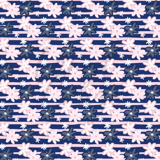 Navy and Pink Doodle Floral Stripes - Adhesive Vinyl Sheets