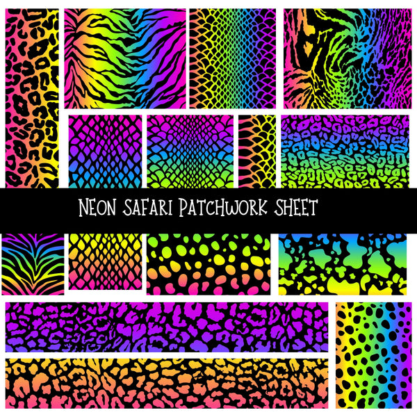 Neon Safari Patchwork precut vinyl sheet available in 12x12 or 6x6 sizes