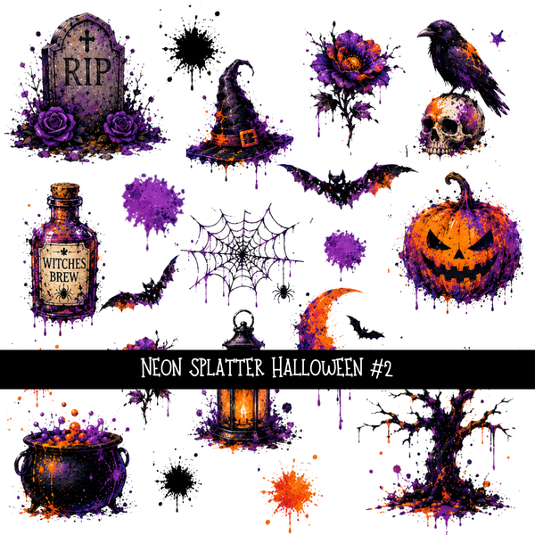 Neon Splatter Halloween - UV DTF Decal sheet