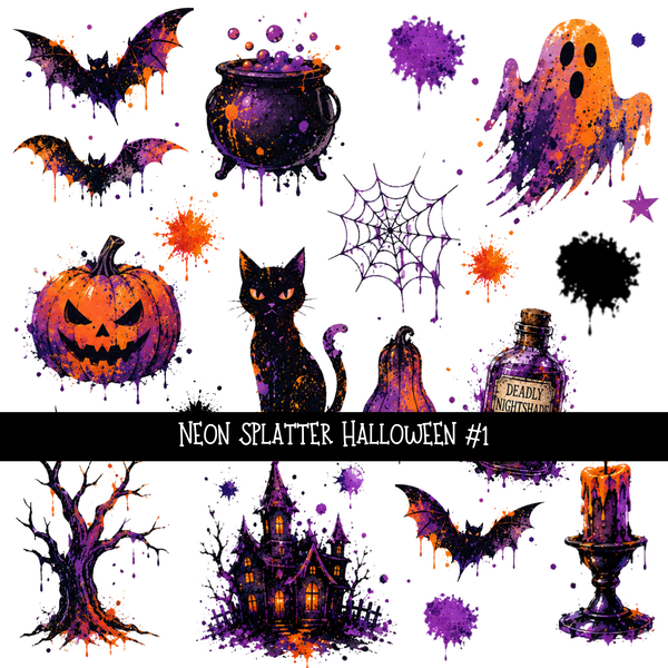 Neon Splatter Halloween - UV DTF Decal sheet