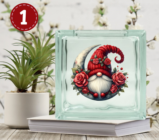 Valentines Day Gnomes - UV DTF Glass Block Decal - 6.5 inches