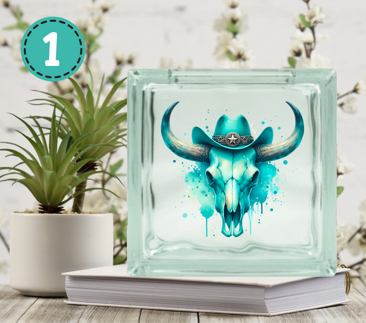 Turquoise Western - UV DTF Glass Block Decal - 6.5 inches