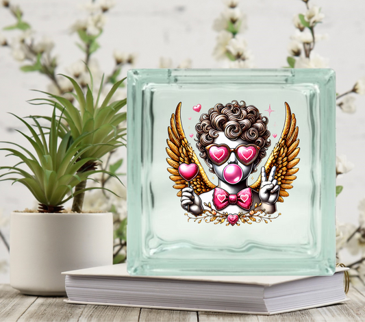 Retro Cupid - UV DTF Glass Block Decal - 6.5 inches