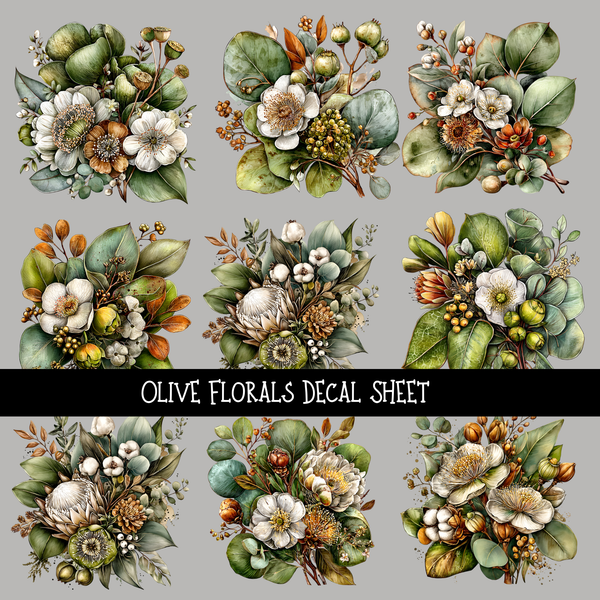 Olive Florals - UV DTF Decal sheets