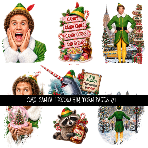 Omg Santa I Know him Torn Pages UV DTF Decal sheets 7 Designs available