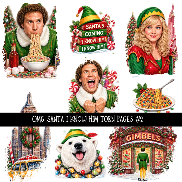Omg Santa I Know him Torn Pages UV DTF Decal sheets 7 Designs available