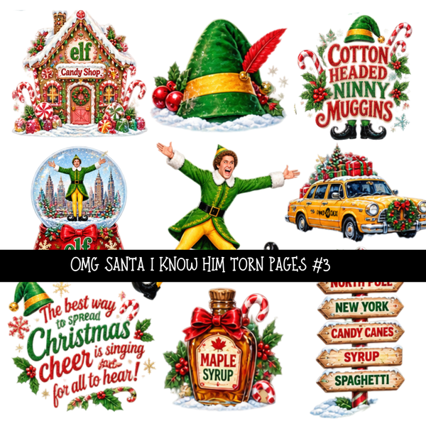 Omg Santa I Know him Torn Pages UV DTF Decal sheets 7 Designs available