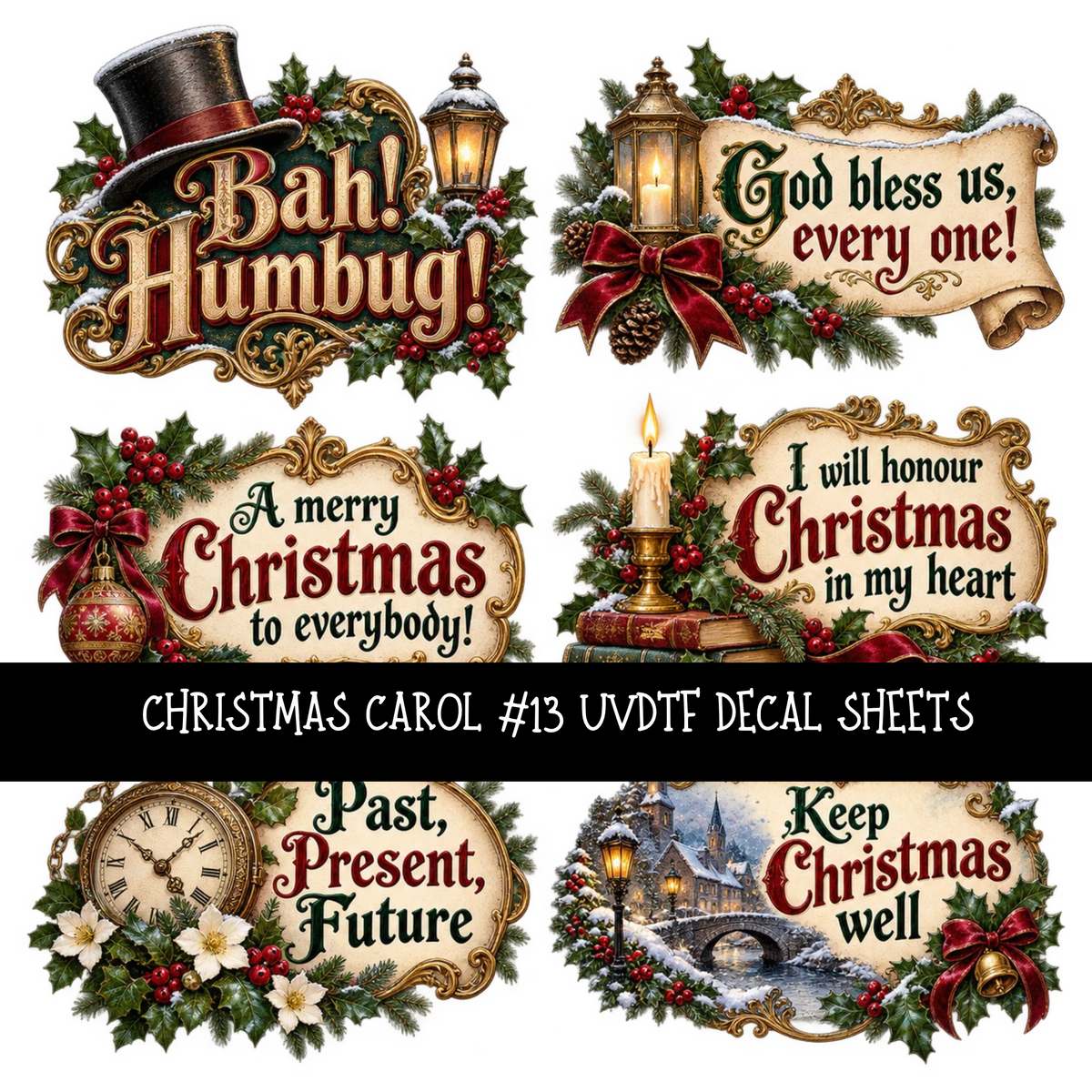 Christmas carol - UV DTF Decal sheets 18 Designs available