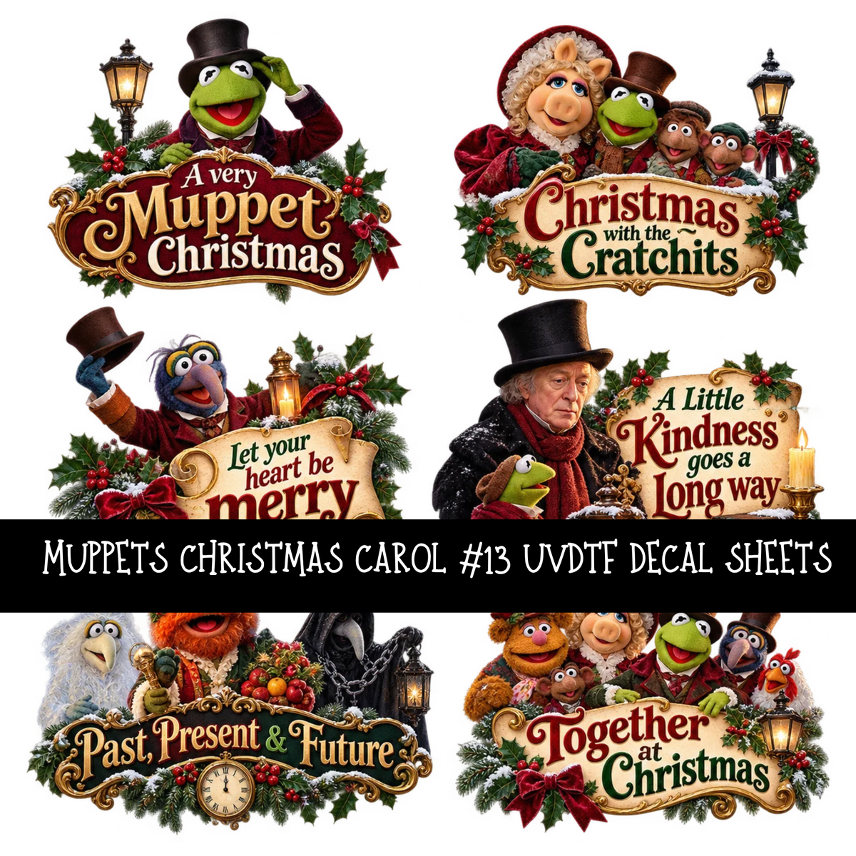 Muppets Christmas carol - UV DTF Decal sheets 16 Designs available