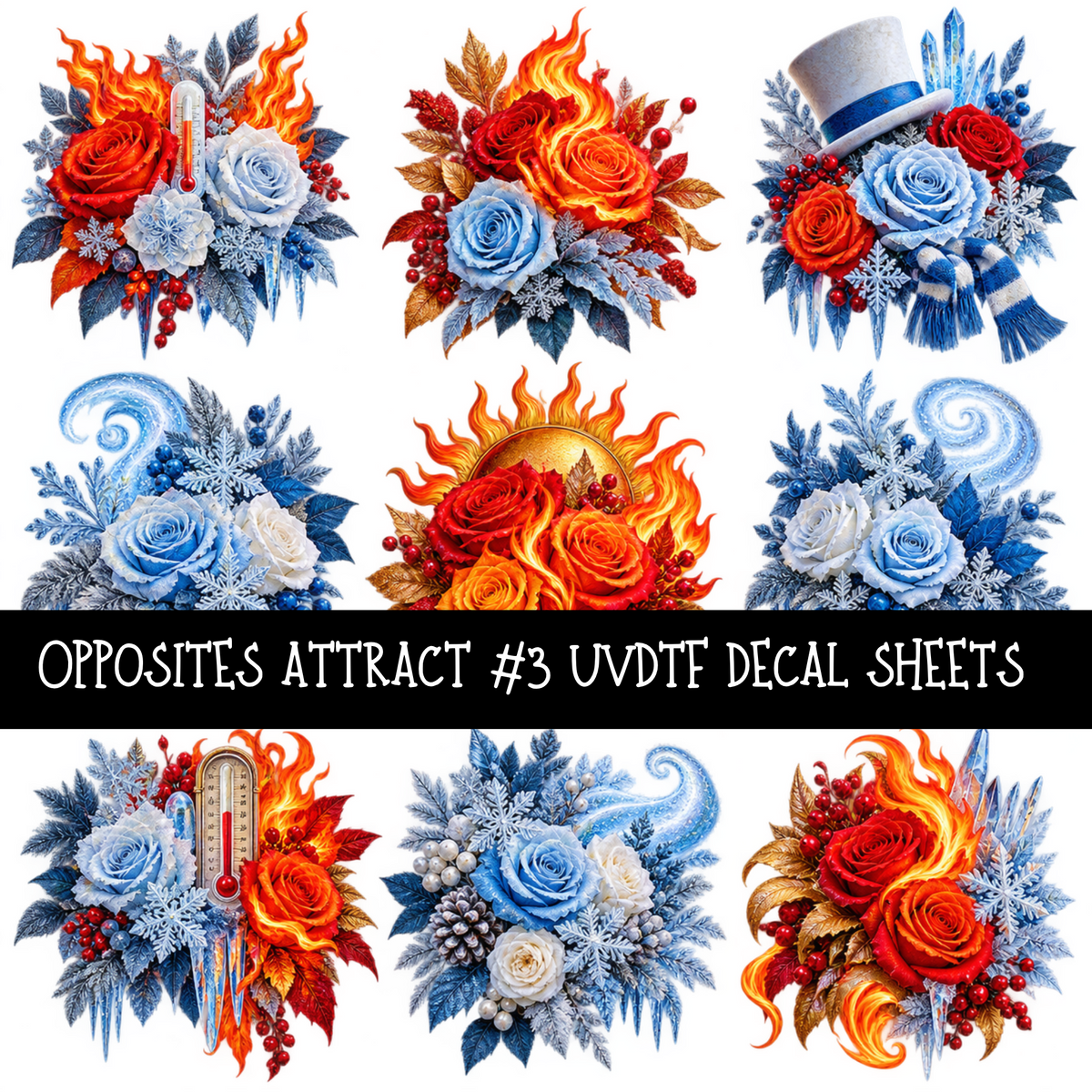 Opposites Attract - UV DTF Decal sheets 9 Designs available