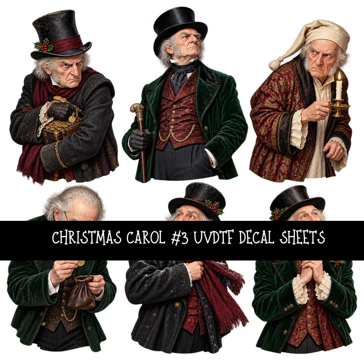 Christmas carol - UV DTF Decal sheets 18 Designs available