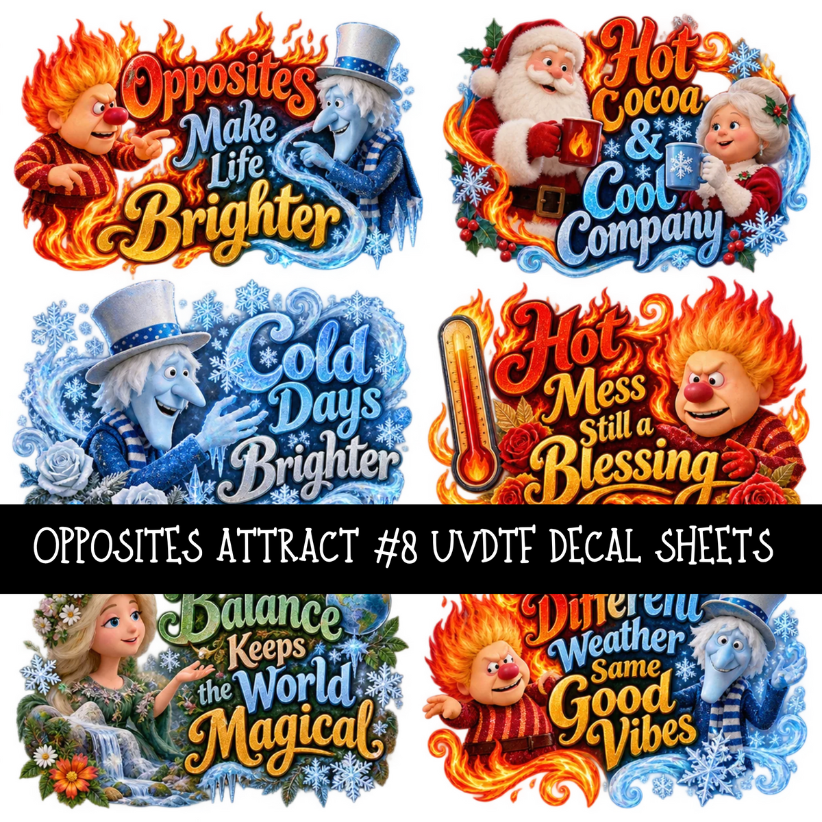 Opposites Attract - UV DTF Decal sheets 9 Designs available