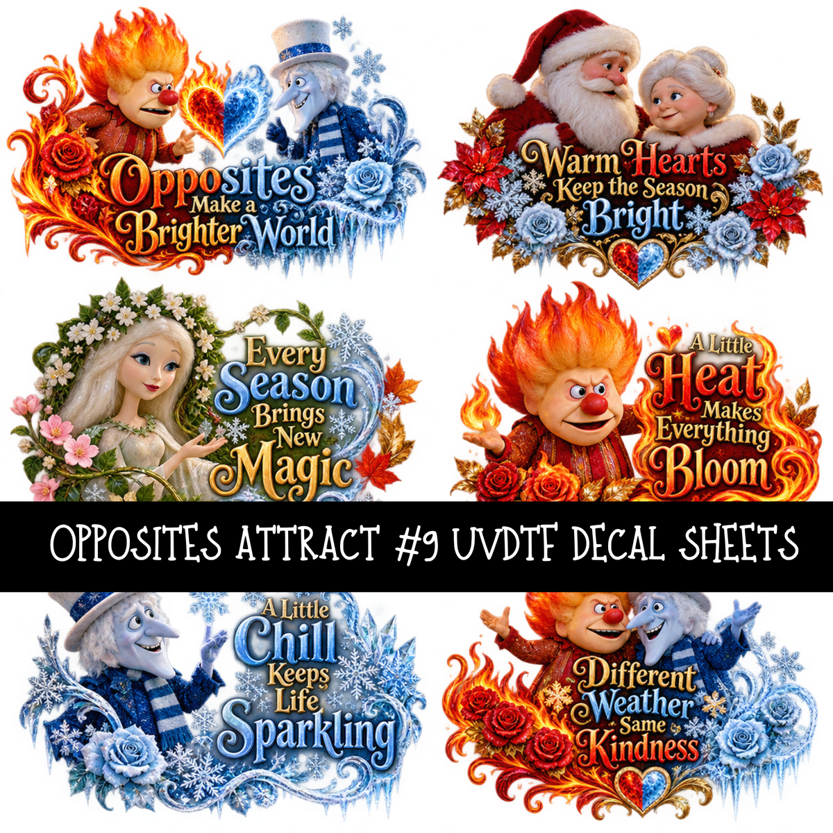 Opposites Attract - UV DTF Decal sheets 9 Designs available