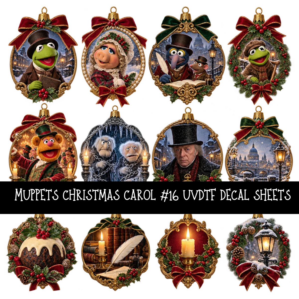 Muppets Christmas carol - UV DTF Decal sheets 16 Designs available