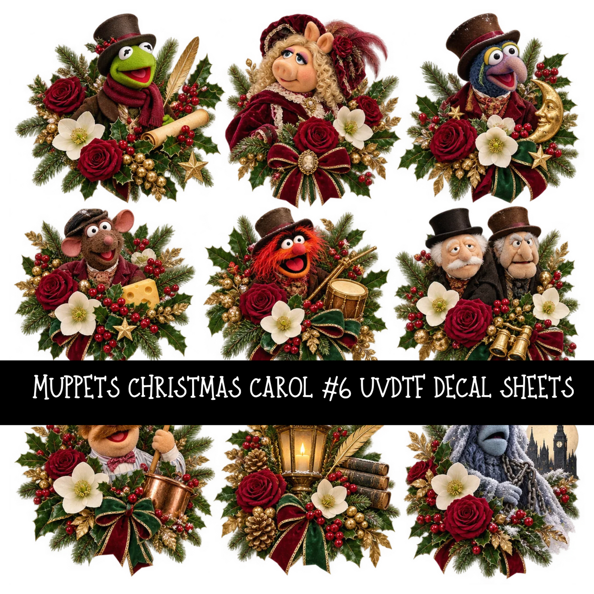Muppets Christmas carol - UV DTF Decal sheets 16 Designs available