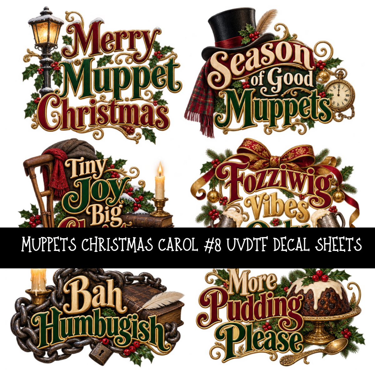 Muppets Christmas carol - UV DTF Decal sheets 16 Designs available