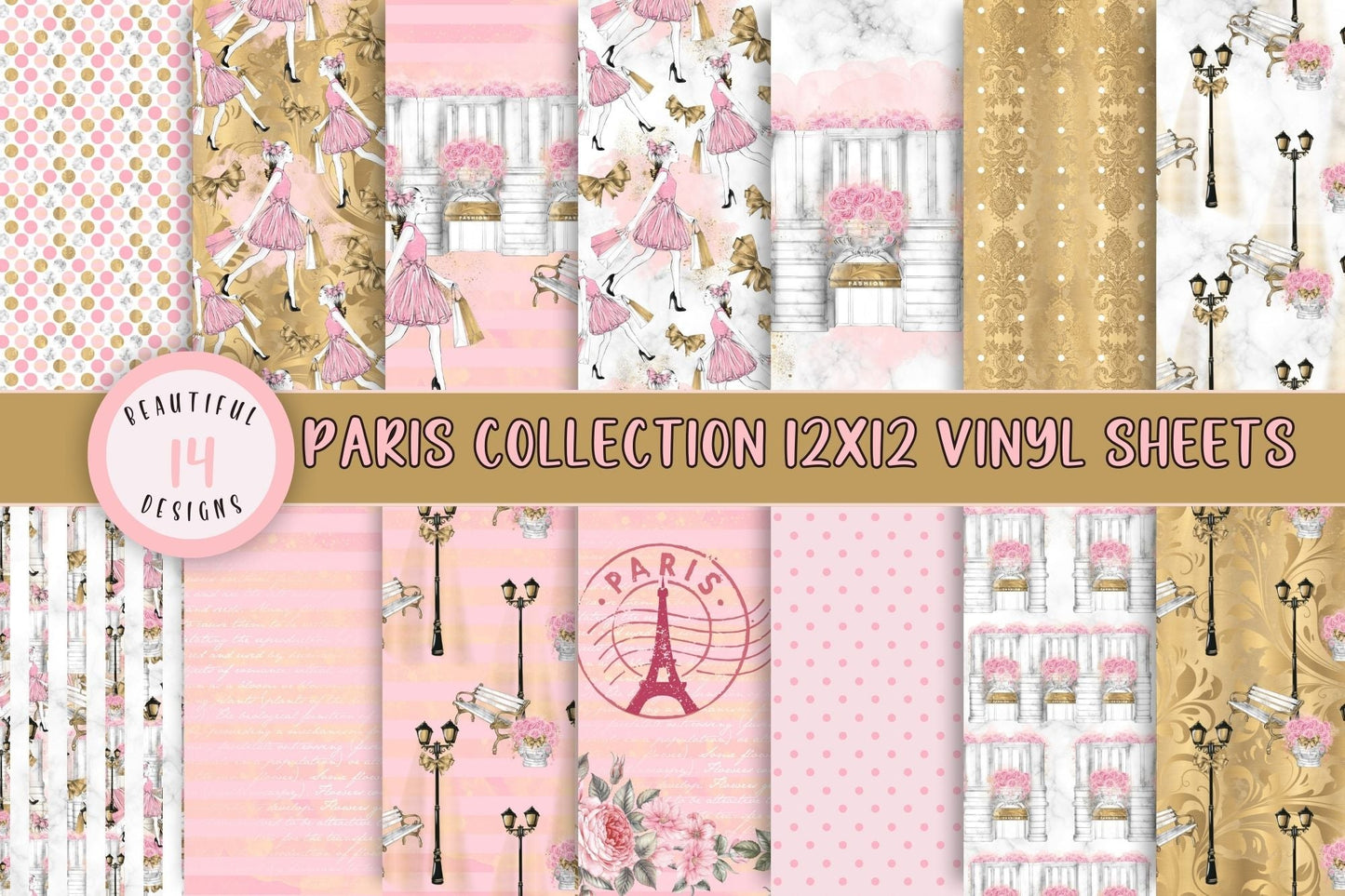 Paris Collection - Adhesive Vinyl 12x12 sheets - 14 Design Options