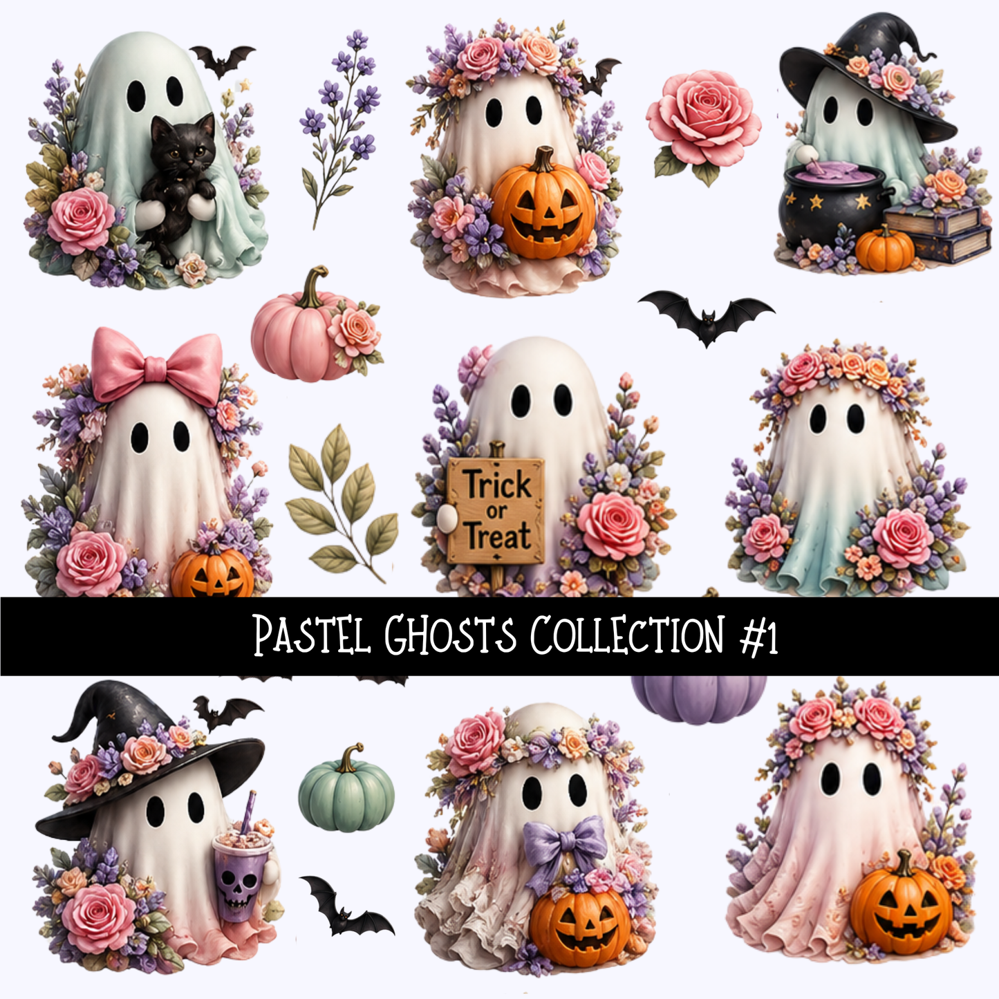Pastel Ghosts Collection - UV DTF Decal sheet (4 varriants)