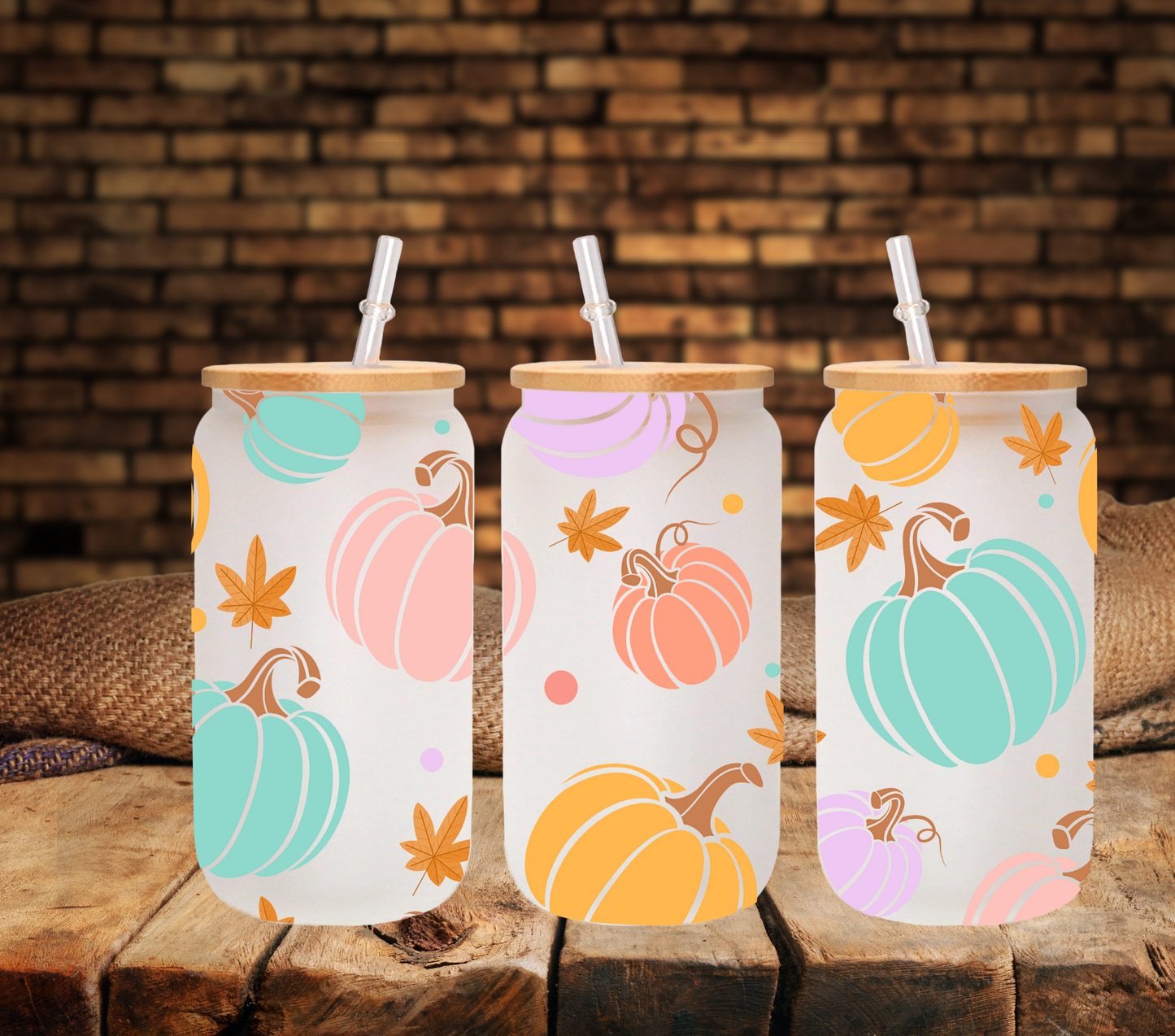 Pastel Pumpkins 16oz UV DTF Libbey Wrap