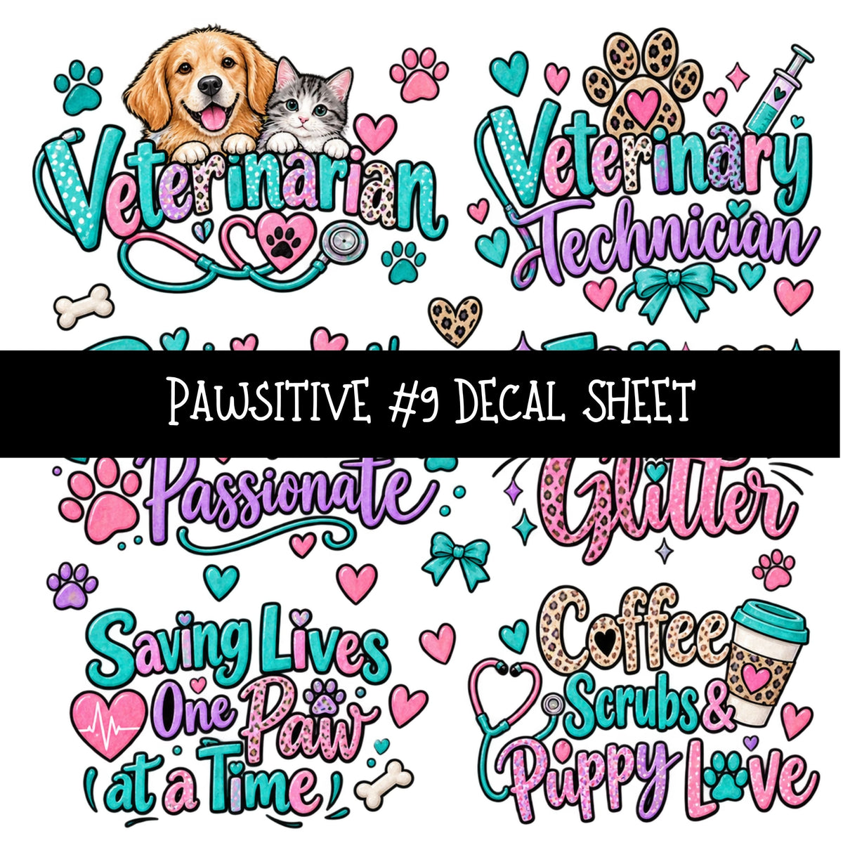 Pawsitive UV DTF Decal sheets 11 Designs available