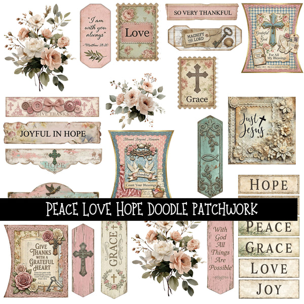 Peace Love Hope Doodle Patchwork Set