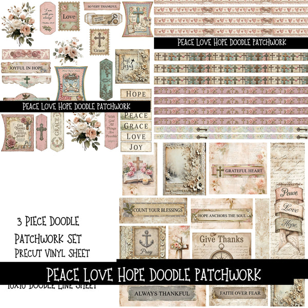 Peace Love Hope Doodle Patchwork Set