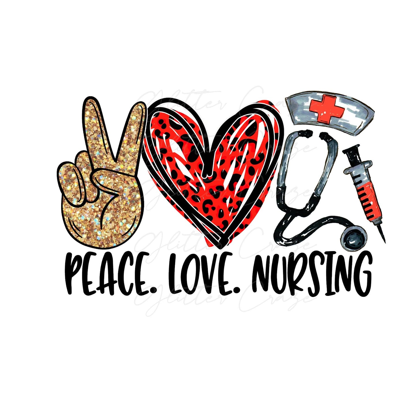 Peace Love Nursing with Red - UV DTF Decal