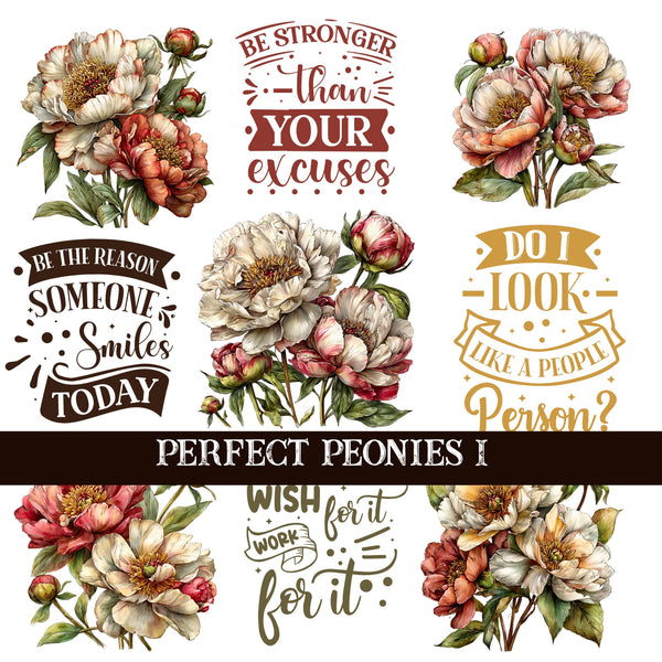 Perfect Peonies UV DTF Decal Sheets 2 Design sheets available