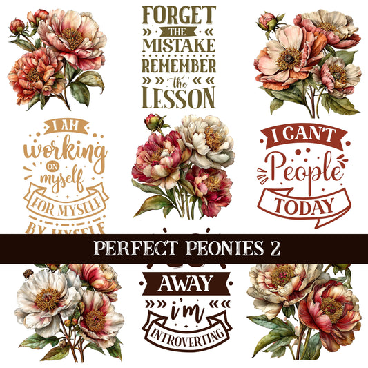 Perfect Peonies UV DTF Decal Sheets 2 Design sheets available