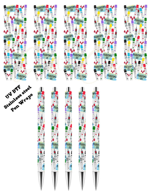 Phlebotomy Life - UV DTF Stainless Pen wraps - set of 5
