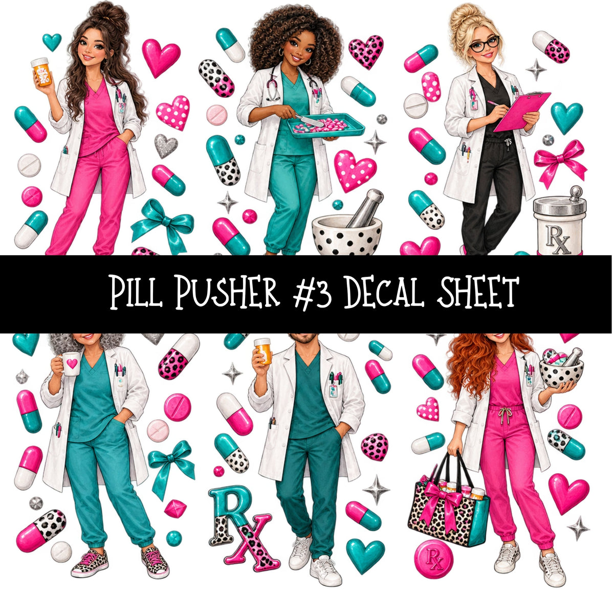 Pill Pusher UV DTF Decal sheets 11 Designs available