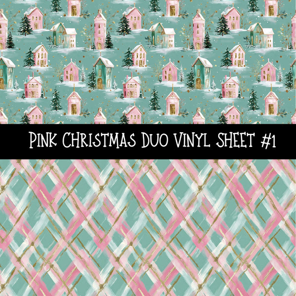 Pink Christmas Duo precut vinyl sheet- 2 coordinating patterns on one sheet 3 designs to choose from