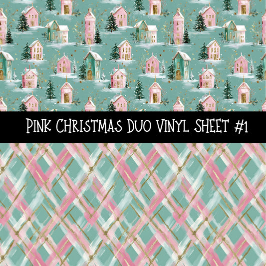 Pink Christmas Duo precut vinyl sheet- 2 coordinating patterns on one sheet 3 designs to choose from