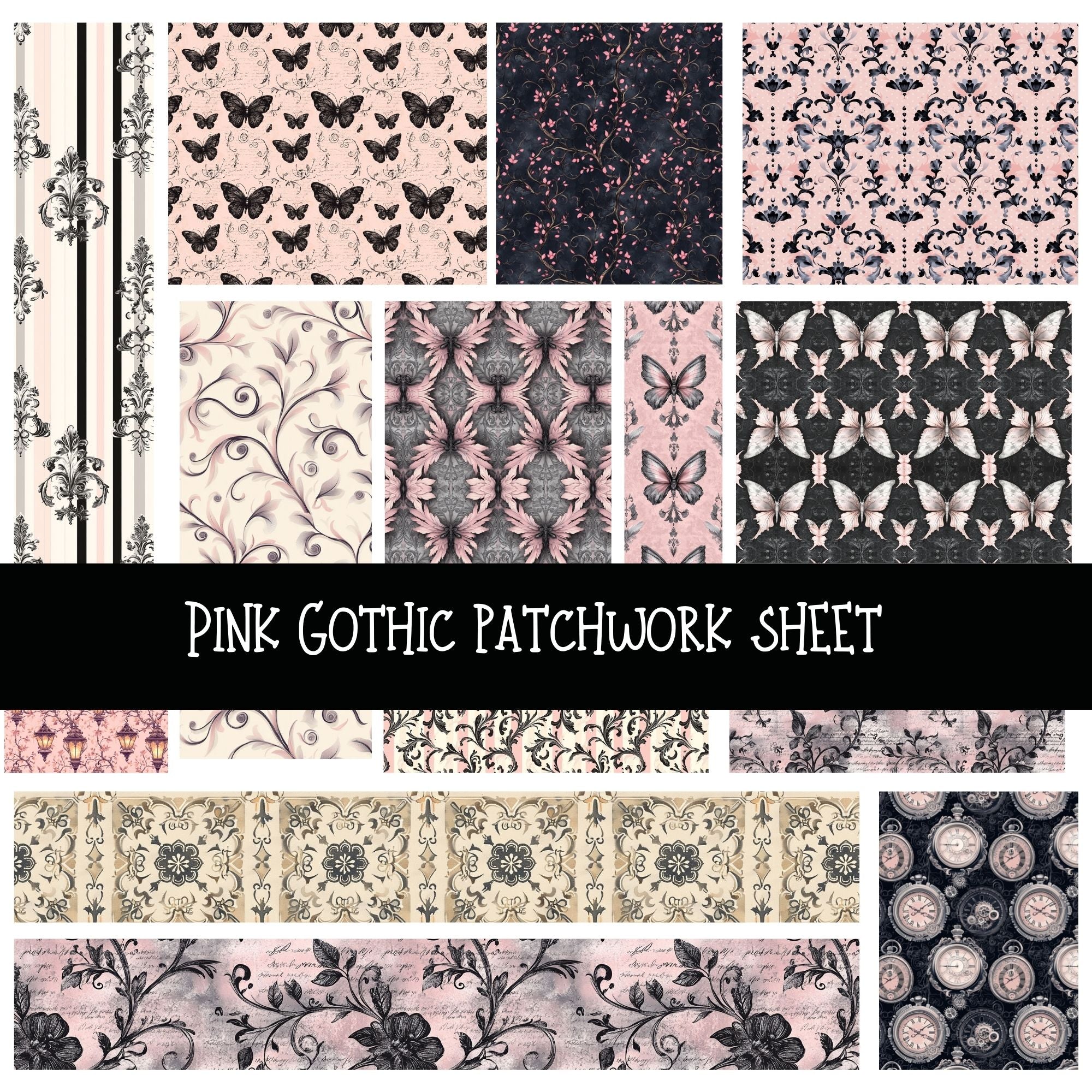 Pink Gothic Patchwork precut vinyl sheet available in 12x12 or 6x6 siz ...