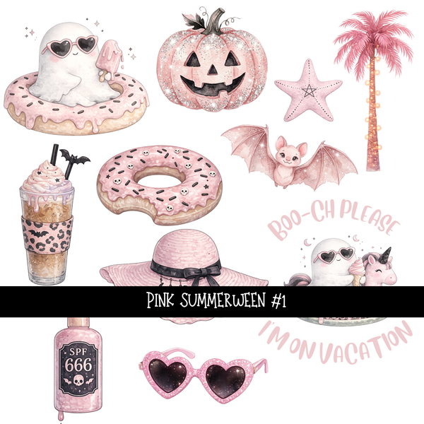 Pink Summerween - UV DTF Decal sheet 3 variants