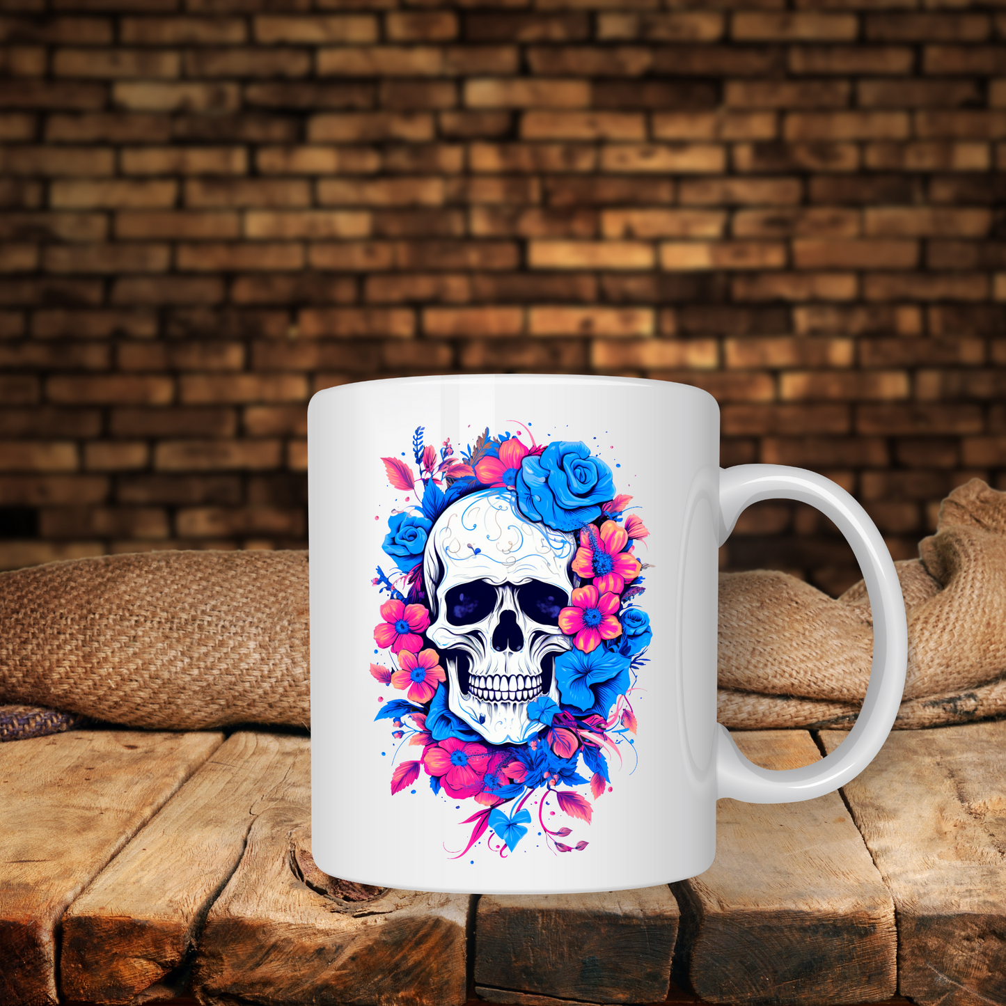 Pink and Blue Floral Skull - UV DTF Decal