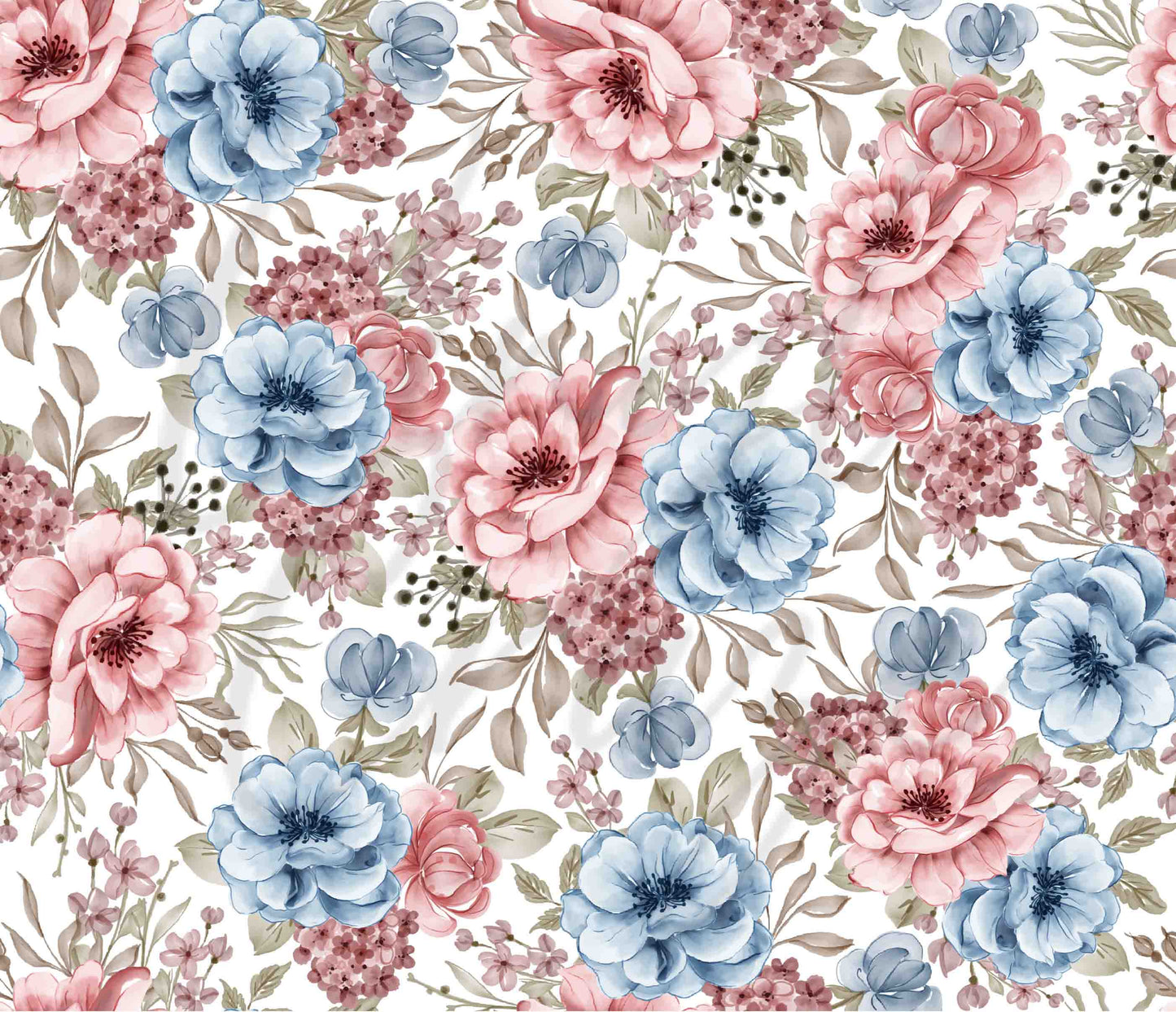 Pink and Blue Watercolor Florals - Adhesive Vinyl Wrap