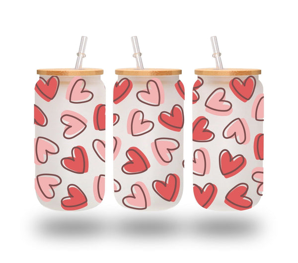 Pink and Red Hearts - UV DTF 16oz Libbey wrap