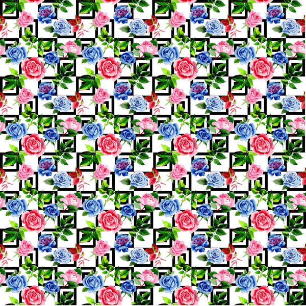 Pink And Blue Roses On A Geometric Background - Adhesive Vinyl Sheets