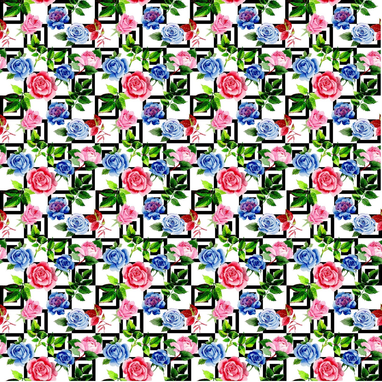 Pink And Blue Roses On A Geometric Background - Adhesive Vinyl Sheets