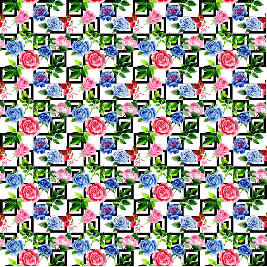 Pink And Blue Roses On A Geometric Background - Adhesive Vinyl Sheets