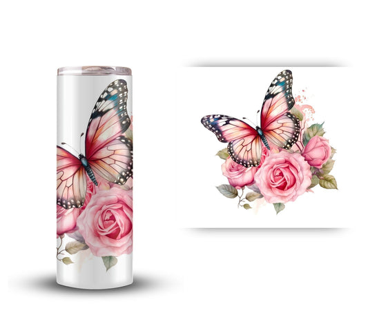 Pink Butterfly and Roses - UV Dtf extra Large Decals