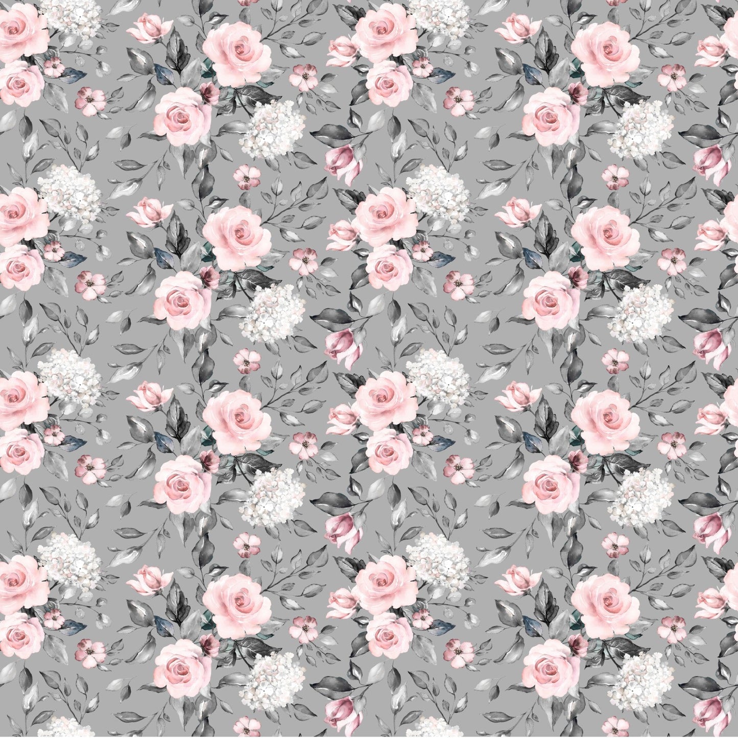 Pink Flowers On Gray - Adhesive Vinyl