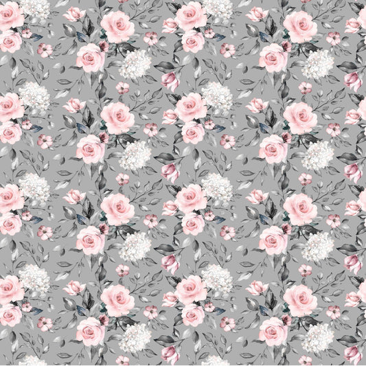 Pink Flowers On Gray - Adhesive Vinyl