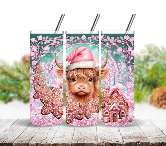 Pink Highland cow Christmas - Adhesive Vinyl Wrap