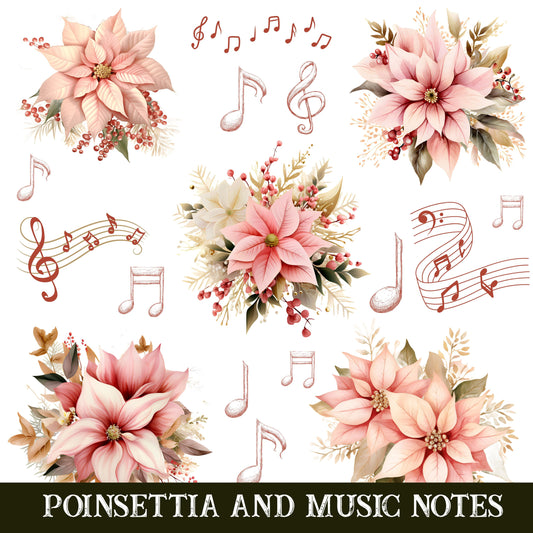 Poinsettia and music notes UV DTF Decal Sheets 2 color options