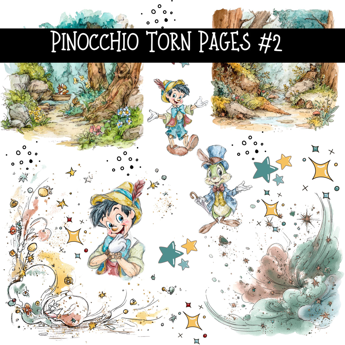 Pinocchio Torn Pages UV DTF Decal sheets 5 Designs available
