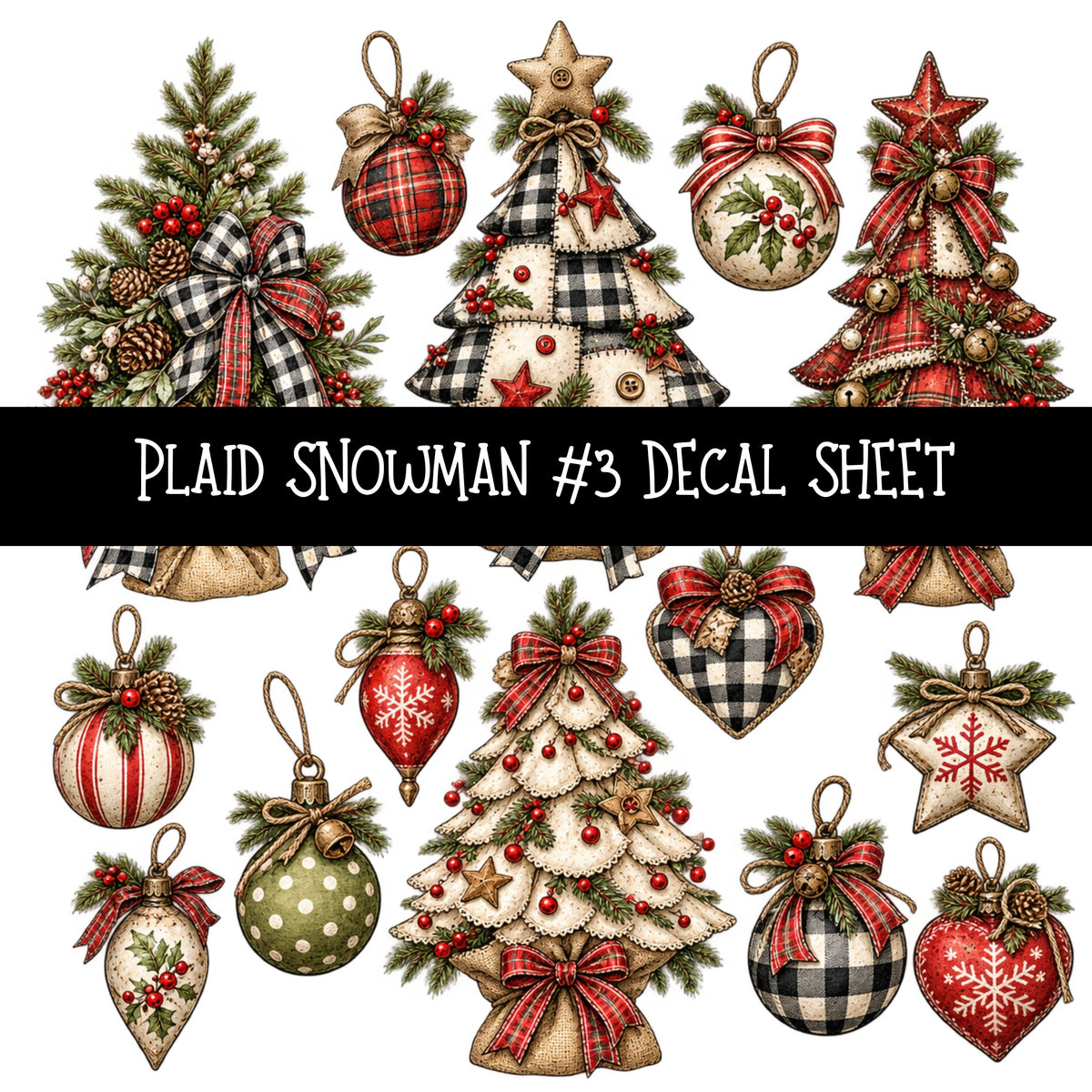 Plaid Snowmen UV DTF Decal sheets 12 Designs available
